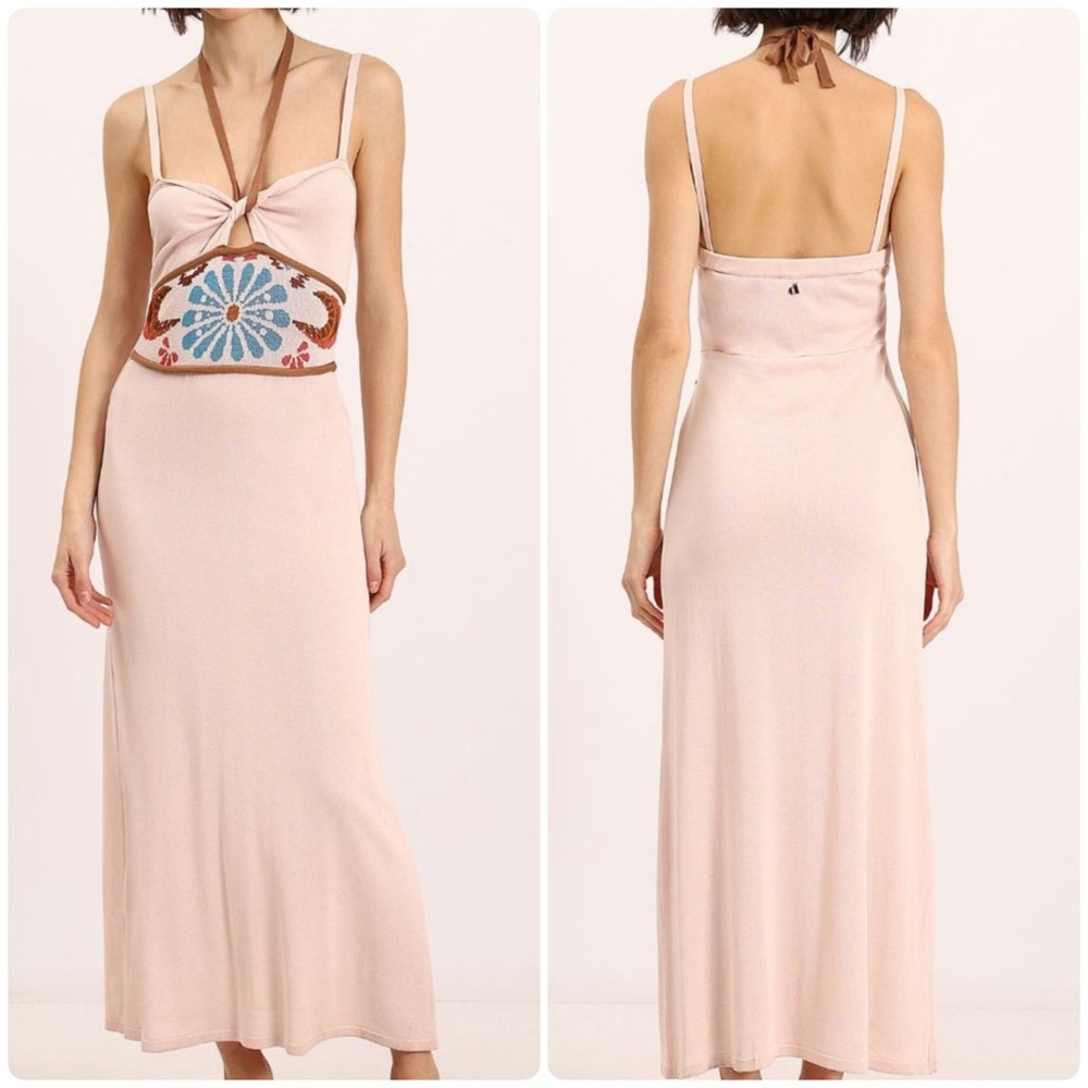 DIXIE Moon Flower Knit Halter Maxi Dress Small NWOT